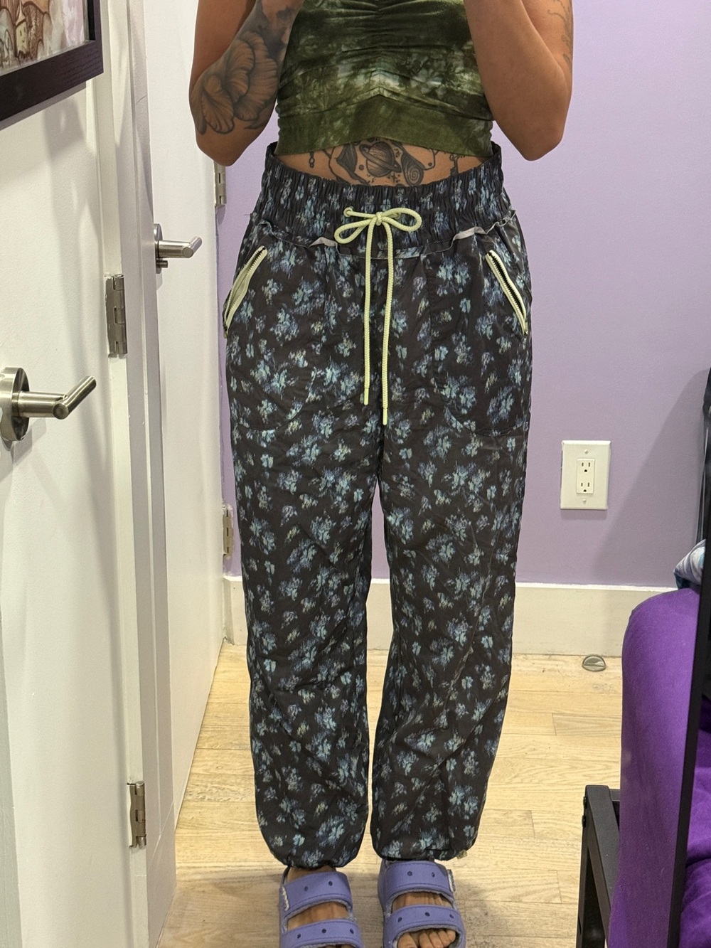 FP Movement by Free People Grey and Blue Floral Drawstring Joggers